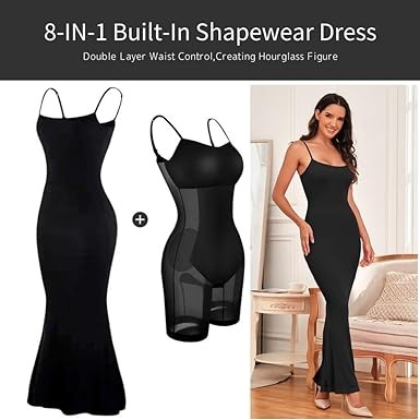 Leoparts Shaper Dress for Women Bodycon Midi Dress Built in Shapewear 8 in 1 Sleeveless Slip Long Dress