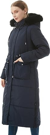 MOERDENG Women's Long Winter Puffer Coat Waterproof Warm Maxi Down Jacket Faux Fur Removable Hood Parka