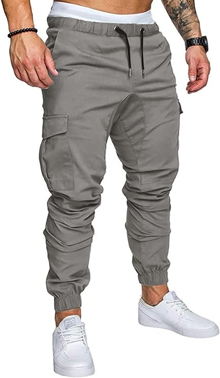 JMIERR Mens Fashion Cargo Pants - Casual Cotton Tapered Stretch Twill Drawstring Athletic Joggers Sweatpants with 6 Pockets