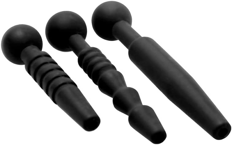 Master Series Dark Rods 3 Piece Silicone Penis Plug Set, Black, 3.55" Length x 45" Diameter (AE840)
