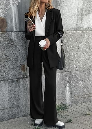 KIRUNDO Womens 2023 Fall Fashion Two Piece Outfits Blazer Jacket and Wide Leg Pants Suit Set Business Casual Work Clothes