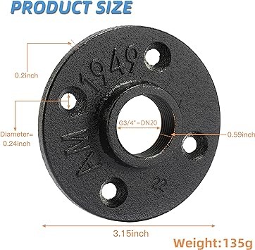 3/4" Heavy Duty Black Floor Flange, Home TZH 10 Pack Malleable iron Pipe Flange for Industrial vintage style, Flanges with Threaded Hole for DIY Project/Furniture/Shelving Decoration(3/4", 10)