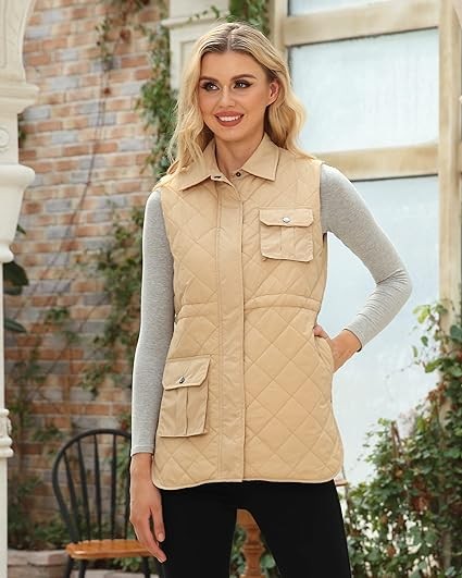 Xeoxarel Womens Drawstring Vest Anorak for Stewardess with Pockets (S-XXL)