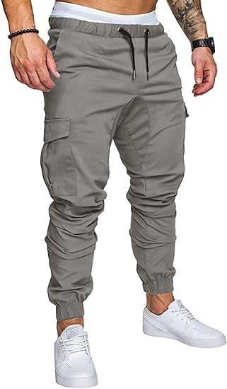 JMIERR Mens Fashion Cargo Pants - Casual Cotton Tapered Stretch Twill Drawstring Athletic Joggers Sweatpants with 6 Pockets