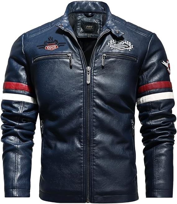 YXYSZZ Men's Leather Jacket Zip Up Casual Windbreaker Motorcycle Jacket PU Biker Ooutwear Coat