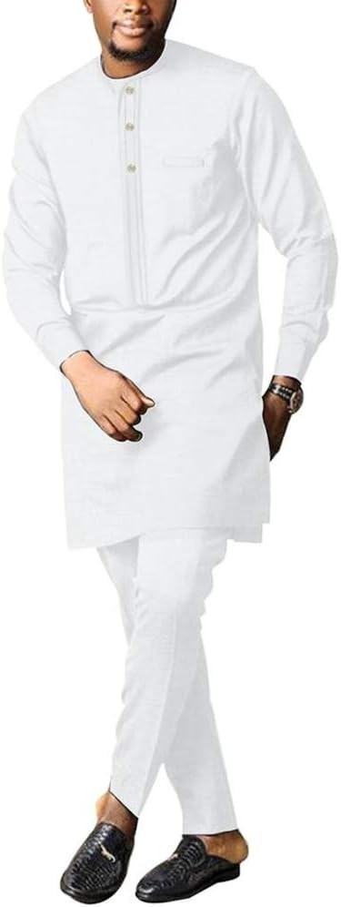 African Men's Formal Clothes Dashiki Shirt and Pant Two Piece Suit Traditional Long Sleeve Outfits