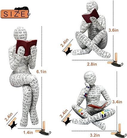 WIBOTA Reading Woman Figurine - Elegant Bookshelf Decoration for Aesthetic Living Room Decor Set of 3