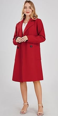 chouyatou Women's Basic Essential Double Breasted Mid-Long Wool Blend Pea Coat