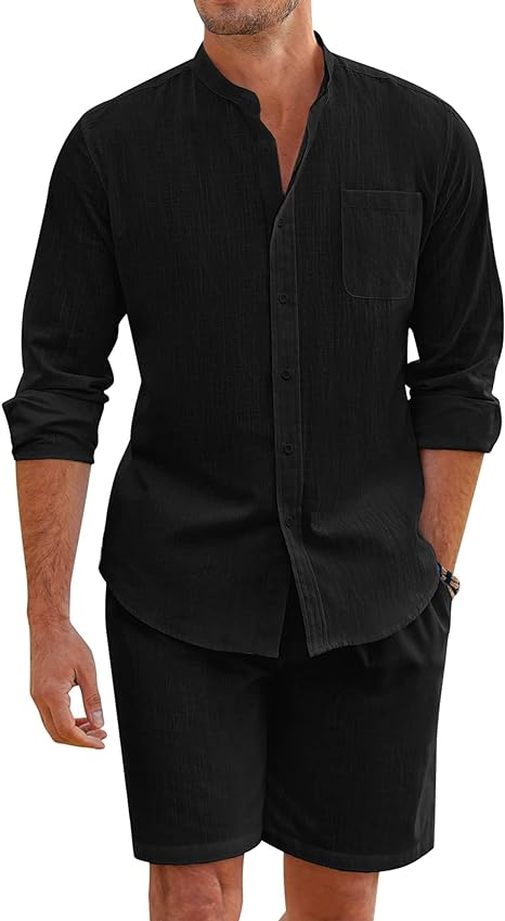COOFANDY Outfits For Men 2 Piece Sets Beach Button Shirt Casual Loose Shorts Sets Lightweight Summer Outfits Set