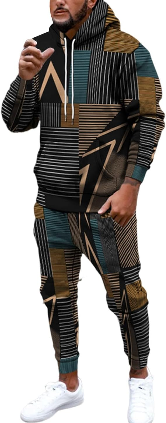 Mens 2 Piece Outfits Trendy Graphic Hoodie Set Long Sleeve Jogging Sweatsuit Mens Tracksuit Activewear Track Suit for Men Set
