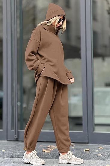 PRETTYGARDEN Women's 2023 Fall Two Piece Outfits Long Sleeve Tracksuit Set Turtleneck Pullover Tops Casual Pants Sweatsuits