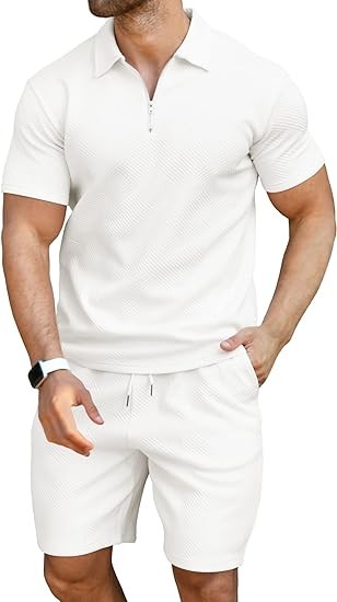 KUYIGO Men's Polo Shirt and Shorts Set Summer Outfits Fashion Casual Short Sleeve Polo Suit for Men 2 Piece Shorts Tracksuit