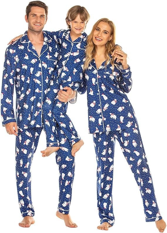 Ekouaer Christmas Family Matching Pajamas Long Sleeve Couple Pj Set Festival Party Sleepwear with Button S-XXL