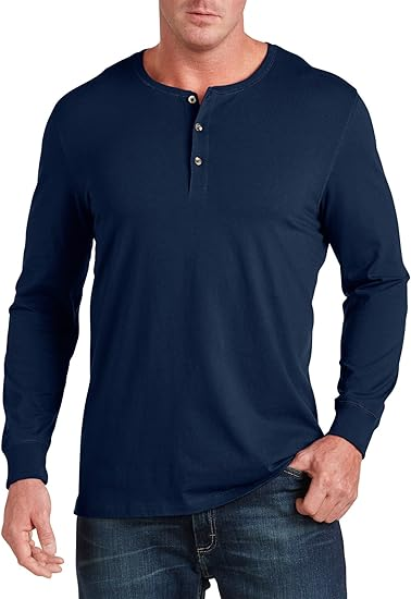Harbor Bay by DXL Men's Big and Tall Moisture-Wicking Henley Shirt | Tagless, Ribbed-Knit Crewneck with Long Sleeves