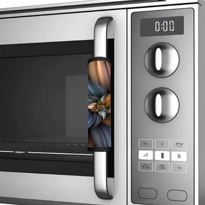 HUISEFOR Brown Flower Print Fridge Handle Cover Microwave Handle Cover 4Pcs, Durable Anti-Slip Kitchen Appliances Handle Protector for Oven Dishwasher, Washable Indoor Decorations