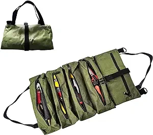 Roll Up Tool Organizer,600D Oxford Cloth Zipper Tool Storage Bag with 5 Pockets,Suitable for Tools: Pliers,Tweezers,Hammers,Suitable for Mechanic,Carpenter,Electrician and Hobbyist(Military Green)