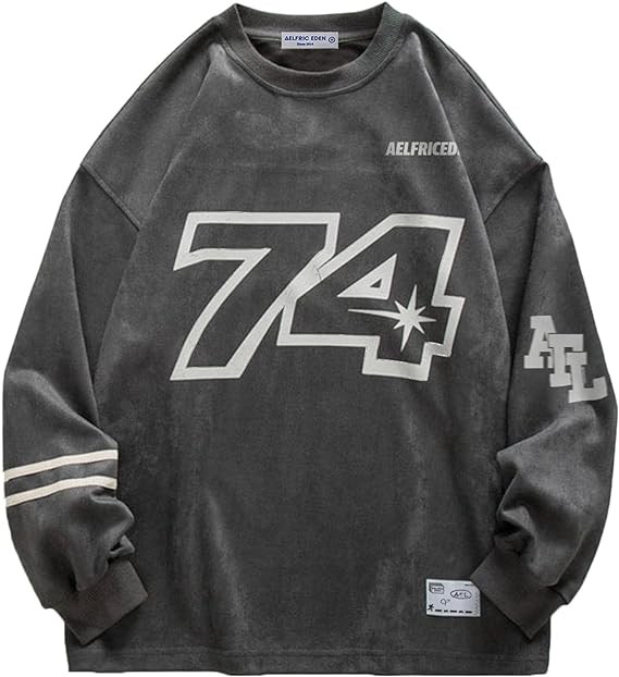 Aelfric Eden Mens Oversized Sweatshirt Graphic Print Pullover Crewneck Long Sleeves Casual Tops