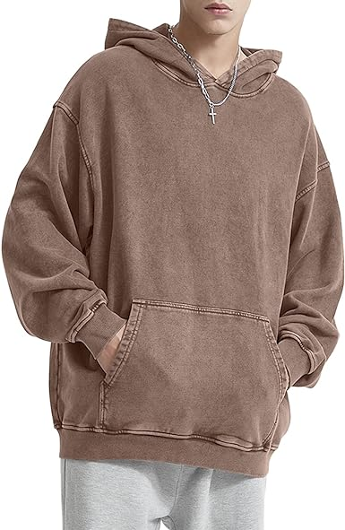 KEEPSHOWING Men's Oversized Casual Wash Basic Hoodies Long Sleeve Vintage Street Hoodie Sweatshirts With Pocket