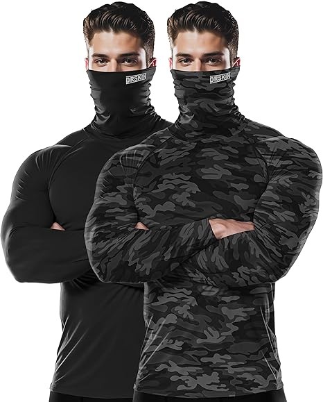 DRSKIN 2 or 1 Pack Men's MASK Turtleneck Compression Shirts Top Long Sleeve Sports Baselayer Running Thermal Athletic Workout