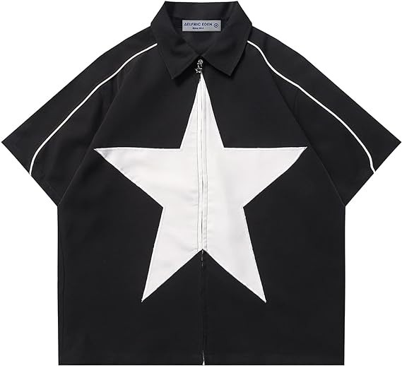 Aelfric Eden Men's Vintage Oversized Shirts Unisex Streetwear Patchwork Casual Short-Sleeve