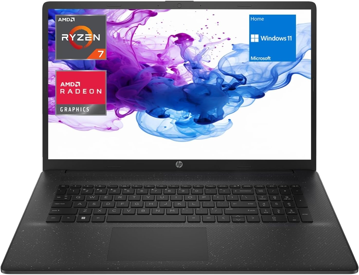 HP Essential 17 Laptop, 17.3" FHD Display, AMD Ryzen 7 7730U, 16GB RAM, 1TB SSD, Webcam, HDMI, Wi-Fi 6, Windows 11 Home, Black
