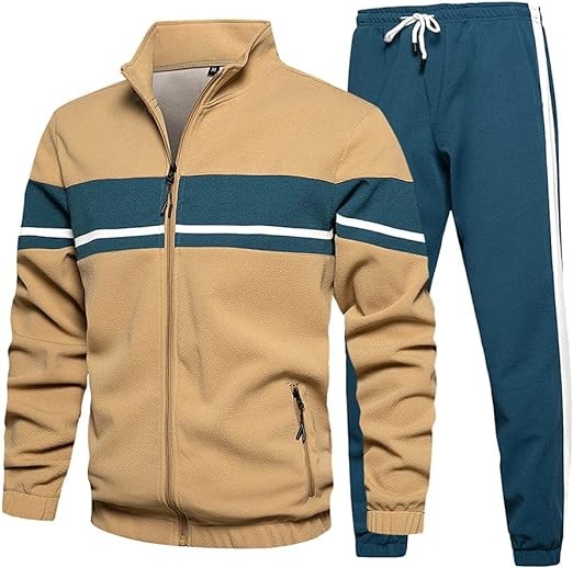 LBL Men's Sweat Suit 2 Piece Outfit Casual Contrast Sports Jogging Tracksuits Set