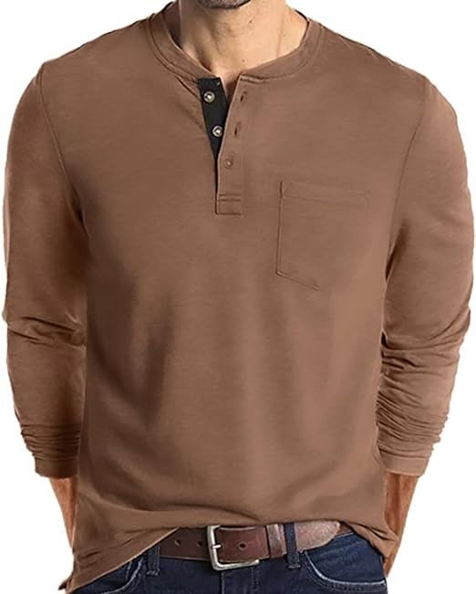 Lexiart Mens Fashion Henley Shirts Long Sleeve Button Cotton T-Shirt with Pocket