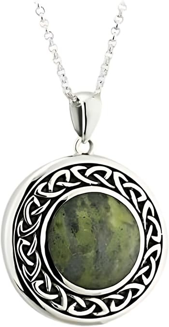 Biddy Murphy 925 Sterling Silver Celtic Weave Connemara Marble Pendant Necklace for Women, Black Patina Detail, 7/8", 18" Inch, Traditional Irish Jewelry, Imported from Ireland