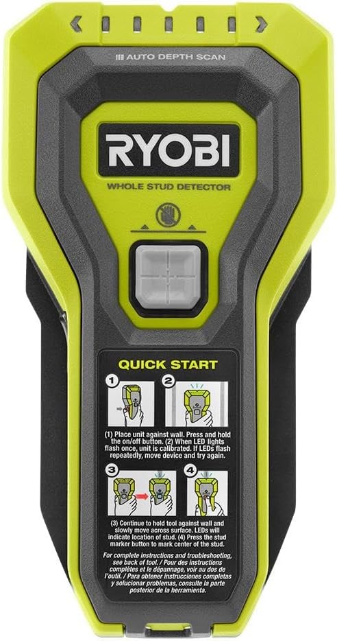 RYOBI Stud Finder with multiple LED's to indicate the full width of the stud. One-handed operation