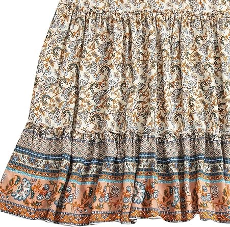 Milumia Women's Boho Vintage Floral Print Tie Waist A Line Maxi Skirts