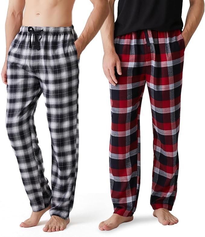 BAMBOO COOL Men's Pajama Pants Comfy Yarn-dye Woven Lounge Pant Plaid Bamboo Bottoms Sleepwear Loungewear with Pockets