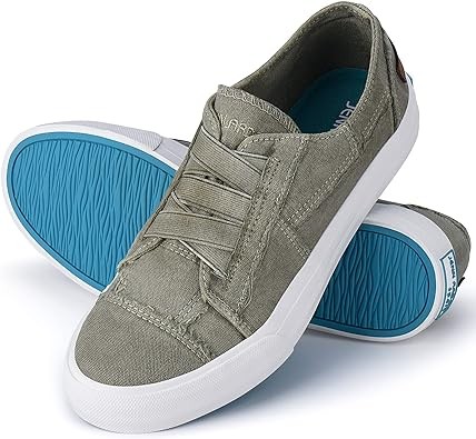 JENN ARDOR Women's Stylish Slip On Sneakers No Laces Elastic Low Top Canvas Sneakers Trendy Flats Comfortable Casual Walking Shoes