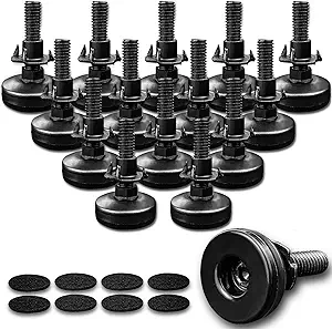 24 Sets Adjustable Furniture Leveling Feet, Furniture Levelers for Cabinets Sofa Tables Chairs Raiser, Heavy Duty Height Adjuster Furniture Levelers Foot with T- Nut Kit 3/8”-16 Thread, Black