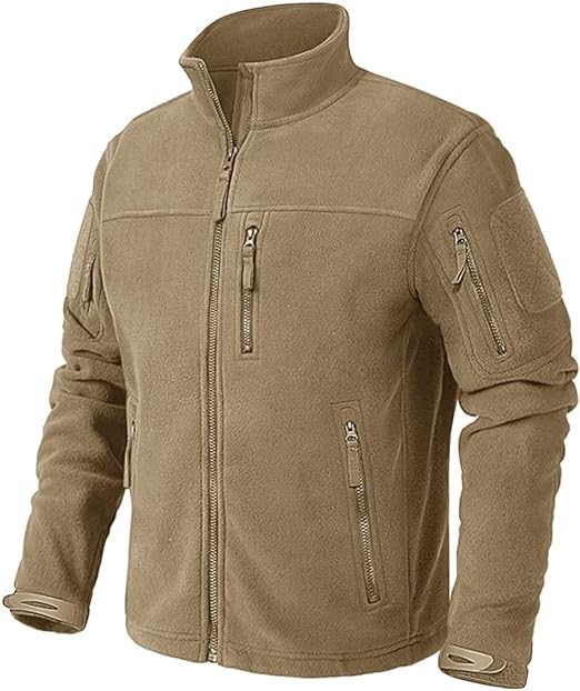 CRYSULLY Men's Fleece Jacket Tactical Full-Zip Winter Coat Jackets Multi Pockets