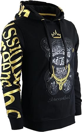 SCREENSHOT Mens Urban Premium Fleece Hoodie - Animation Cartoon Character Embroidery Patch Gel Print Hooded Sweatshirt