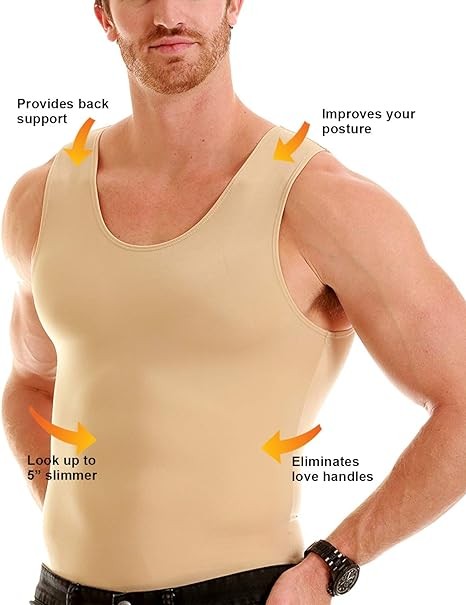 Insta Slim - Made in USA - Mens Body Shaper Compression Shirt, Back & Hernia Support, Slimming Gynecomastia