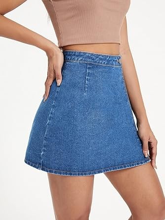 WDIRARA Women's High Waisted A-Line Button Wrap Denim Jean Skirt Mini Skirt