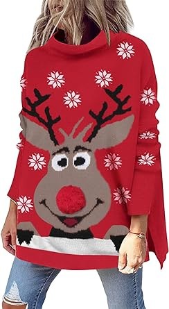 LILLUSORY Women's Mock Turtleneck Sweater Long Batwing Sleeve Split Hem Casual Oversized Knit Pullover Tunic Tops