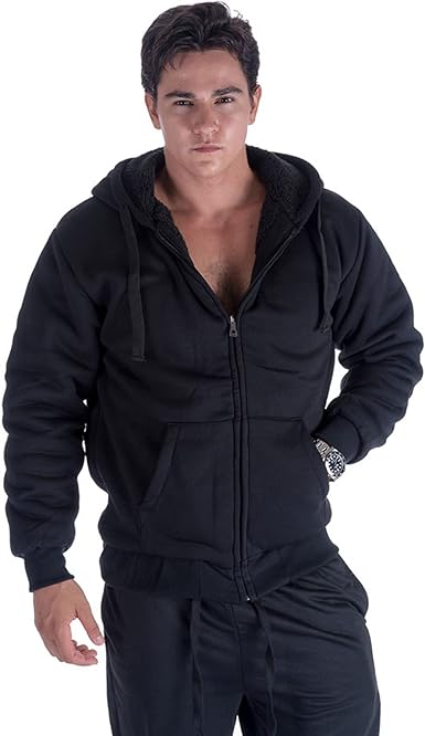 Yasumond Hoodies for Men Zipper Fleece Sweatshirt Heavy Sherpa Lined Hooded Warm Winter Coats Big Tall