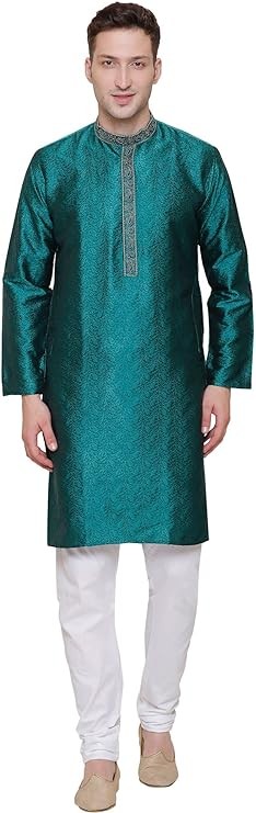 Maple Clothing Men's Kurta Pajama Jacquard Silk India Wedding Party Wear Apparel