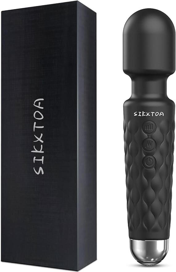 SIKXTOA Vibrator Wand, Female Adult Sex Toys, Vibrators for Her, Wand Massager, Clit Stimulator Sex Toy, Dildo, with 8 Speeds of Pleasure & 20 Patterns, Powerful, Waterproof (Black)