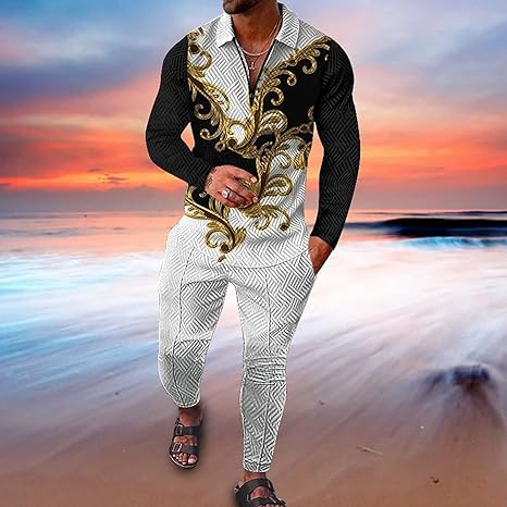 BURWOF Men's Polo Sweatsuit Sets Long Sleeve 2 Piece Outfit Fashion Jogging TrackSuit Comfy Casual Set for Men