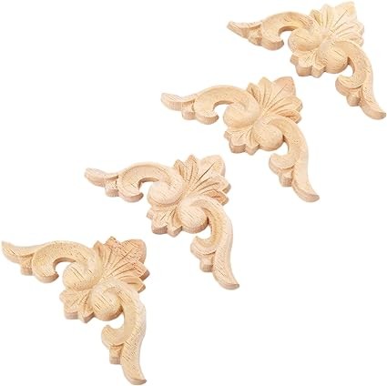 4-Pack Wood Carved Appliques Onlay Decal for Furniture, 6x6cm/2.36"x2.36", Corner Decal for Desk Cabinet Mirror Dresser Drawer Home Decoration