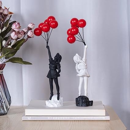 QZVANLON Flying Balloons Girl Statue, Modern Art Sculptures for Home Decor, Resin Figure Sculpture Crafts Ornament, Collectible Figurines Living Room Decoration