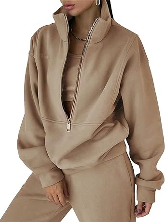 COZYPOIN Women Fleece 2 Piece Outfit Half Zip Sweatshirt And Joggers Sweatpants Y2K Set Tracksuit