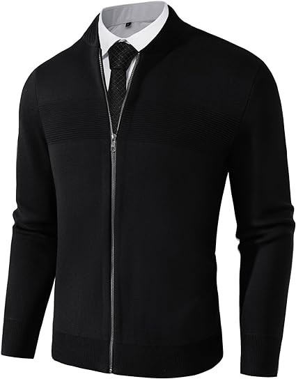 PJ PAUL JONES Men's Full Zip Up Sweater Casual Stand Collar Cardigan Lightweight Knit Cardigan