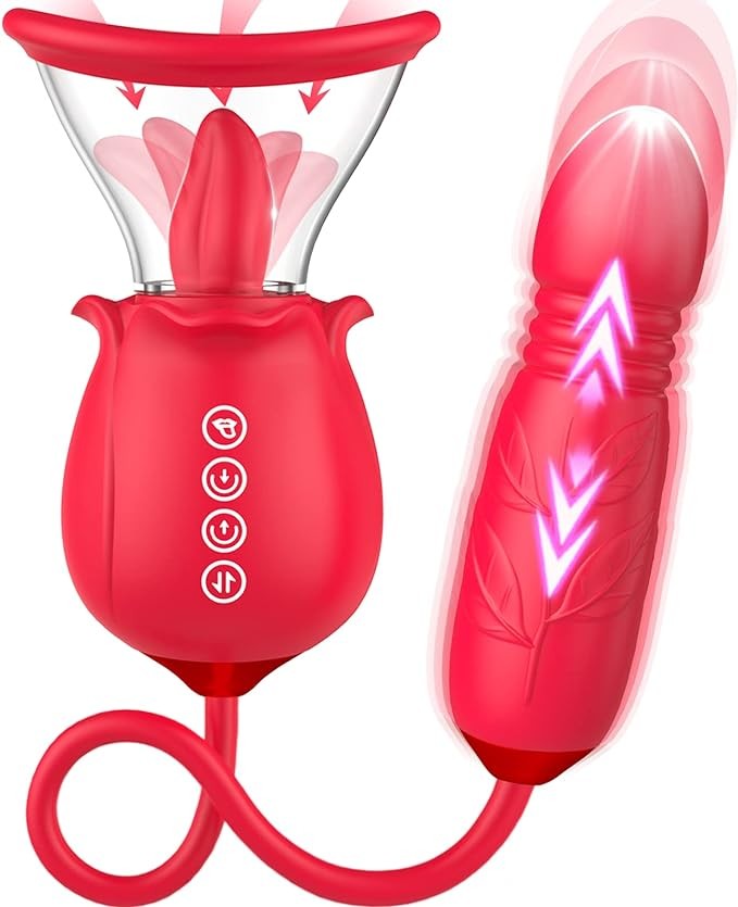 Rose Sex Toy for Womens Sex - 3in1 Upgrade Rose Sex Stimulator for Women with 7 Tongue Licking & 3 Thrusting Vibrator Dildo Adult Sex Toys for Couples G Spot Vibrators Clitoral Nipple