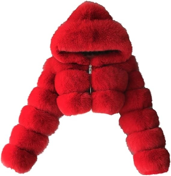 KASAAS Women Winter Faux Fur Coat Jackets Long Sleeve Lapel Shaggy Overcoat Plus Size Hooded Cropped Fuzzy Warm Outerwear