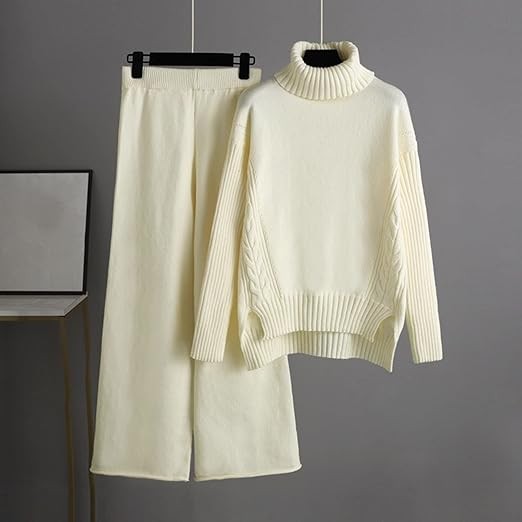 Womens 2 Piece Outfits Lounge Sets High Long Sleeve Knit Sweater Set Fashion 2024 Lounge Matching Sets