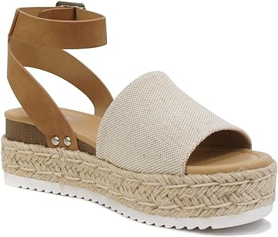 Soda Topic Open Toe Buckle Ankle Strap Espadrilles Flatform Wedge Casual Sandal